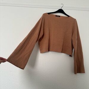 Zara Nude Neutral Crop Soft Sweater Bell Sleeve Sweater Wide beige brown